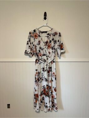 Nimi K Floral Wrap High-Low Midi Dress Size L Boho